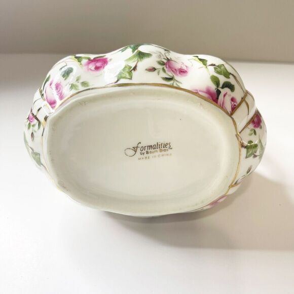 Formalities by Baum Bros Pink Rose White Basket Vase Small Porcelain Glass - Picture 15 of 16